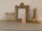 Modern brass mirror, doorstop, trivet.