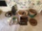 Sterling Thimble, Unique Tin Tree, Glassware, Sewing Items, Baskets