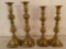 (2) Pairs old brass candlesticks, 10.75