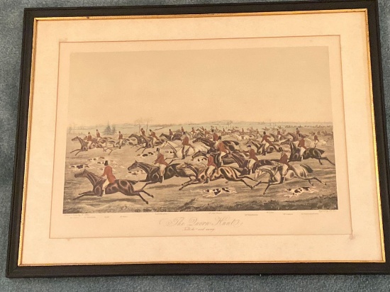 "The Luorn Hunt" print engraved by Lewis, 27.5" x 21" frame.