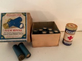 Winchester New Rival 10 ga. Shotgun shells (9) w/ box, Band-Aid container.