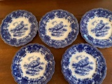 (5) Ridgways England flo blue Turkey scene plates, 10