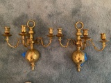 Pair brass candle sconces.