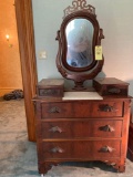 Victorian dresser w/ mirror, carved pulls.