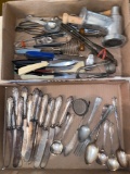 (2) Boxes w/ old flatware, knives, kitchen utensils.