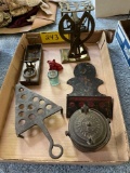 Early Brass Austrian Postal Scale, Early Pocket Lamp, Handmade Trivet, Smelter