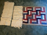 (2) Lace table covers, youth size quilt.