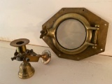 Brass ship window & candle holder.
