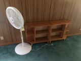 Wooden shelf and floor fan