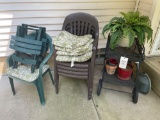 Garden cart, five patio chairs