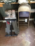 (2) Plastic Stands, (4) Folding Chairs, Roller Stand