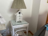 Wicker stand, bird house lamp