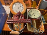 Galvanized bin, clock, horse head tie holder