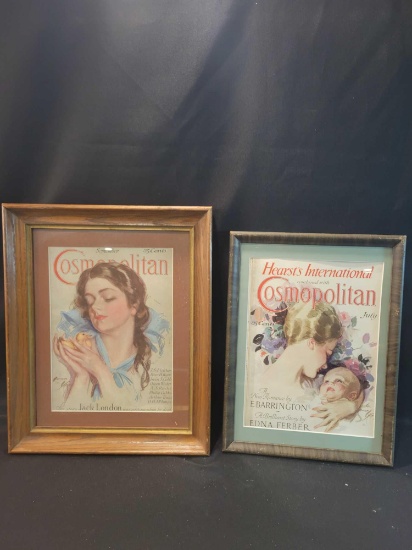 Pair of framed Cosmopolitan magazine covers, cover art by Harrison Fisher