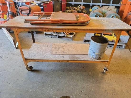 Rolling Work Table and Folding Chairs