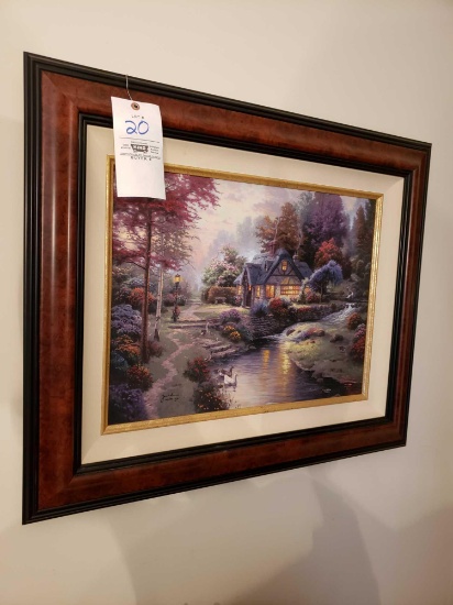 Thomas Kinkade framed print on canvas (peaceful cottage)