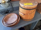 Wood bucket and bowls