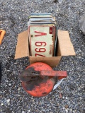 Gas can, license plates