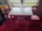 Red painted table with granite top and 3 chairs