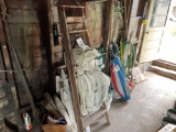 Wood ladder, golf clubs, misc