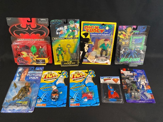 Assorted Action Figures MOC, Batman, The Tick, T2, Superman, Dick Tracy, Mars Attacks