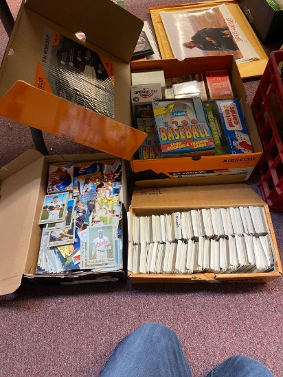 Large box and two small shoe boxes of baseball cards