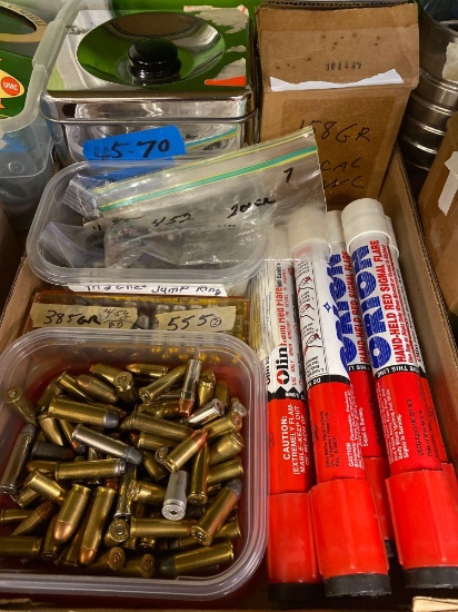 38 cal bullets 45-70 etc other ammo , 5 omron signal flares