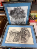 Two g. Marlo Allen signed and numbered framed pent ink framed shihtzu 1986, 1999