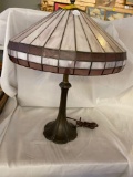 Leaded glass shade with metal base very nice no cracks