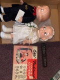 Campbell?s kids dolls wedding set, vintage cookie cutters, mirror , candle holder, old razor