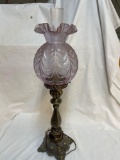 28 inch tall Fenton lavender banquet lamp