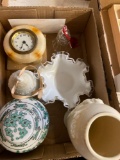 Lennox vase, marble desk clock, Fenton dish, ginger jar, ceramic bell