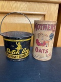 Dutch boy paint bucket and Quaker mothers oats container