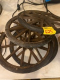 4 old wagon wheels