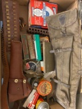 One box gun items, holsters, cleaners etc