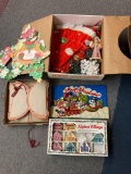 Vintage Christmas items including alpine village & honeycomb decor