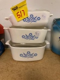 3 Corning ware casserole dishes with lids