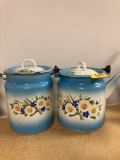 Enamelware kettle and canister with flowers