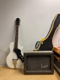 Guitar with case and supro amplifier