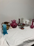 Pilgrim cranberry glass, carnival glass, and other miscellaneous glass