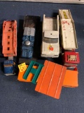 Collection of toy truck, semi truck, and others