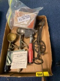 Old fishing reel parts , ice cream scoops vintage kitchen items