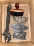 Goodyear 1974 belt buckle, Harley Davidson belt buckle , shell gas stamp