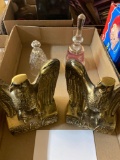 Metal eagle book ends, 2 glass bells