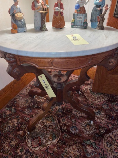 Victorian marble-top oval table, 32 inches long