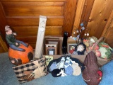 Picture frames, cat platter, pumpkin, basket and pipes