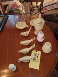 Fenton satin hand-painted glassware, birds, fairy lamps, candle holders