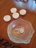 Fenton hobnail dishes, press glass punch bowl