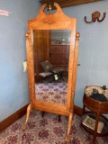 Curly maple full dressing mirror with beveled glass and claw feet