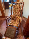 Antique platform rocker with foot stool